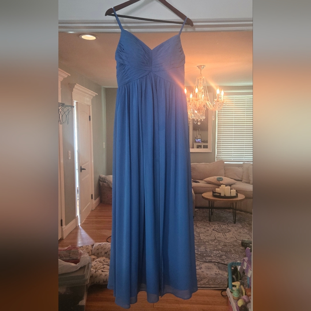 Azazie Alia Blue Jay Maxi Dress with Spaghetti Straps for Weddings